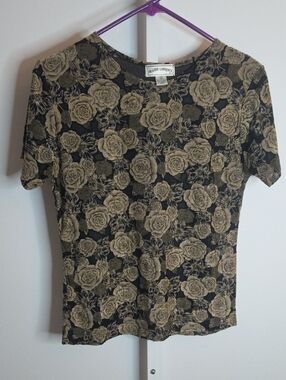 Vintage Frazier Lawrence Metallic Gold Floral Knit Top Medium 90s Whimsigoth